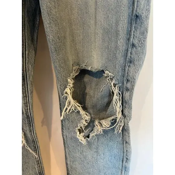American Eagle Women's Size 0 Short Ripped Mom Jeans Light Blue Denim - Picture 6 of 11